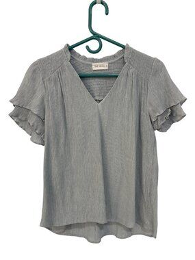 The Nines Blouse Size Small Crinkle Smocked V Neck Ruffle Sleeve Textured Trendy